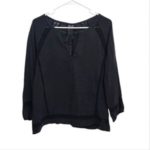 Prana Tacana Boho Peasant Top Black Lace Trim Detail Size S L:ightweight Tencel